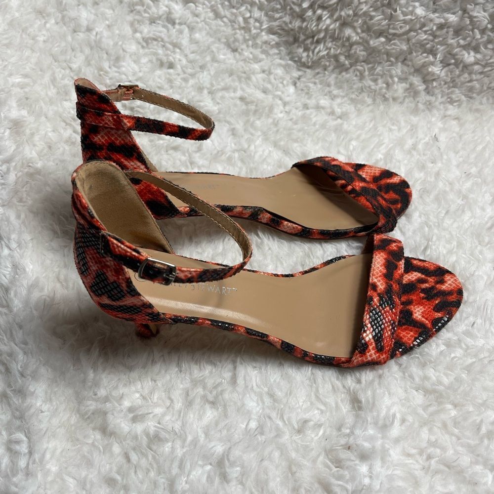 Ashley Stewart marble orange &brown snake skin print ankle strap SZ12W